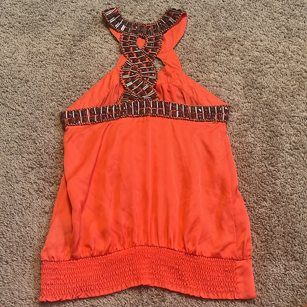 Bebe xs  Orange embellished silk halter tank top - Picture 6 of 7